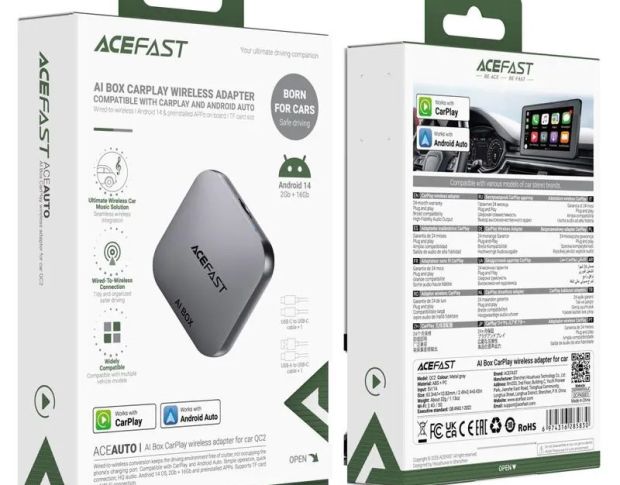 ACEFAST QC2 Wireless Adapter for Car Grey - Автомобільний бездротовий адаптер