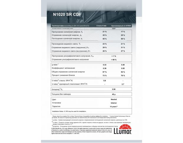 LLumar N 1020 SR CDF Sputtered Dark Neutral 1.52 m